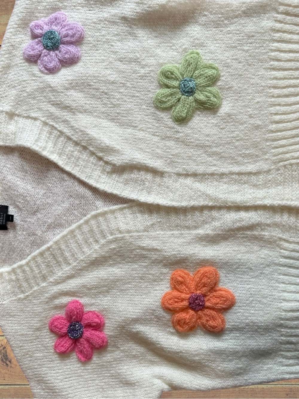 Dreamers by Debut Cropped Flower Power 3D Knit Ivory Cardigan NWOT - Picture 8 of 13